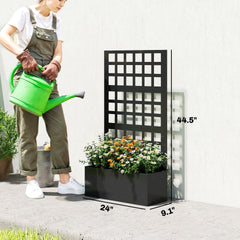Outsunny Galvanized Raised Garden Bed Planter Box with Trellis for Climbing Plants, Vegetable, Vines, 24" x 9" x 44.5", Black
