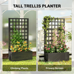 Outsunny Galvanized Raised Garden Bed Planter Box with Trellis for Climbing Plants, Vegetable, Vines, 24" x 9" x 44.5", Black