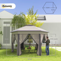 Outsunny 13' x 13' Pop Up Gazebo Hexagonal Canopy Shelter with 6 Zippered Mesh Netting for Patio Backyard Garden Wedding Party
