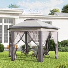 Outsunny 13' x 13' Pop Up Gazebo Hexagonal Canopy Shelter with 6 Zippered Mesh Netting for Patio Backyard Garden Wedding Party