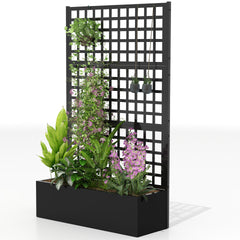 Outsunny Galvanized Raised Garden Bed Planter Box with Trellis for Climbing Plants, Vegetable, Vines, 43" x 16" x 70", Black