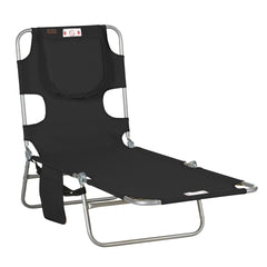 Outsunny Tanning Chair with Face Hole, 5-Level Adjustable Outdoor Chaise Lounge Chair with Pillow for Beach, Pool, Black
