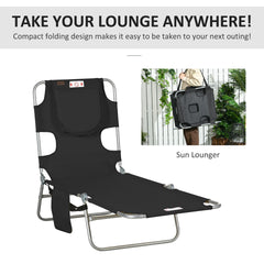 Outsunny Tanning Chair with Face Hole, 5-Level Adjustable Outdoor Chaise Lounge Chair with Pillow for Beach, Pool, Black