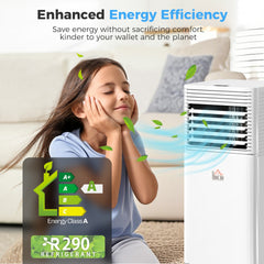 HOMCOM 8000 BTU Mobile Air Conditioner for Cooling and Dehumidifying, Remote Control, 24H Timer, LED Display, White