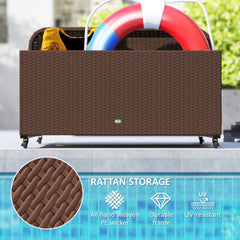 Outsunny PE Rattan Pool Float Storage Organizer with Wheels, Brown