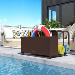 Outsunny PE Rattan Pool Float Storage Organizer with Wheels, Brown