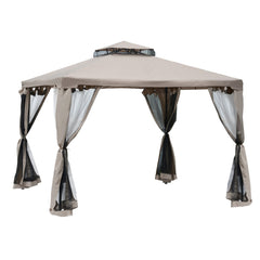 Outsunny 10' x 10' Gazebo Tent, Double Roof Outdoor Canopy Shelter, with Netting Fabric and Vented Roof, Steel Corner Frame for Garden, Lawn, Backyard, Taupe