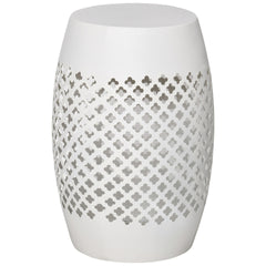 Outsunny 12" Steel Outdoor Side Table, Round Hollow Drum Patio End Table, Accent Table for Indoor and Outdoorr, White