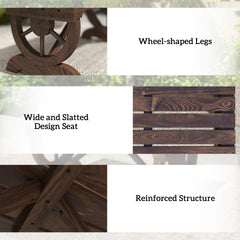 Outsunny 2-Person Wooden Garden Bench, Outdoor Wagon Wheel Porch Bench for Backyard Garden, Support 550 LBS, Rustic Country Style Patio Furniture, Brown