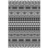 Outsunny Reversible Outdoor Rug, Waterproof Plastic Straw with Carry Bag, 6' x 9', Black & White Geometric Wall