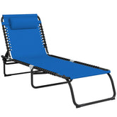 Outsunny Foldable Chaise Lounge, 4-Position Reclining Back, Trifold Portable design and Breathable Mesh for Poolside,Camping, Hiking - Navy Blue