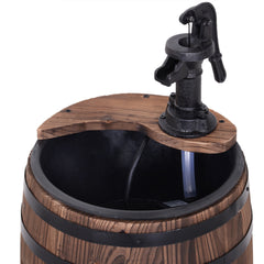 Outsunny 23" H Outdoor Water Fountain Wood and Plastic Rustic Apple Barrel Pump Garden Decor for Outside Backyard