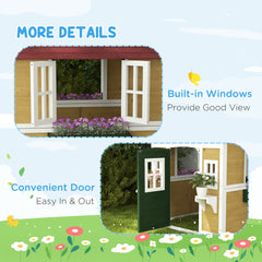 Outsunny Wooden Playhouse for Kids Outdoor with Doors, Windows, Planter Pots and Boxes for Toddlers 3-8 Years, Beige
