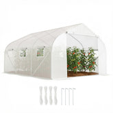 Outsunny 11.5' x 10' x 6.5' Outdoor Walk-in Greenhouse, Tunnel Green House with Roll-up Windows, Zippered Door, PE Cover, Heavy Duty Steel Frame, White