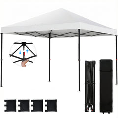 Outsunny 10 x 10 ft Pop Up Canopy Tent with One Push Setup, Outdoor Portable Instant Canopy Shelter w/ Roller Bag, White
