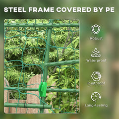 Outsunny Metal Garden Trellis, Arch Trellis for Climbing Plants Outdoor, A-Frame, with Climbing Net, 57" x 66" x 81", Green