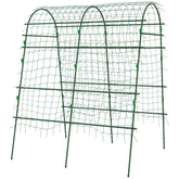Outsunny Metal Garden Trellis, Arch Trellis for Climbing Plants Outdoor, A-Frame, with Climbing Net, 57" x 66" x 81", Green