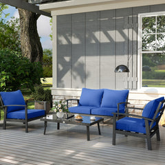Outsunny Patio Chair Cushions Set of 4 with Seat & Backrest, Fade Resistant Seat Replacement Cushion Set, Navy Blue