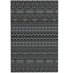 Outsunny Reversible Outdoor Rug, Waterproof Plastic Straw with Carry Bag, 6' x 9', Black & Gray Geometric Wall