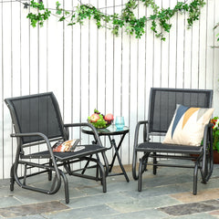 Outsunny 2-Piece Outdoor Glider Swing, Rocking Chair Set with Breathable Mesh Fabric, Sturdy Durable Frame, Curved Armrests, Supports Up to 264 lbs., for Backyard, Garden, Porch, Black