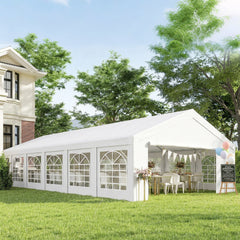 Outsunny 23' x 39' Large Outdoor Carport Canopy Party Tent with Removable Protective Sidewalls & Windows, White