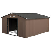 Outsunny Metal Large Shed with Double Locking Doors Sloped Roof for Garden Tool, Bike Storage, Brown