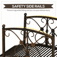 Outsunny 3.3' Metal Garden Bridge, Decorative Classic Footbridge Pond Bridge with Safety Railings for Backyard Garden Creek, Rust Brown