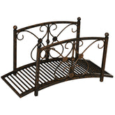 Outsunny 3.3' Metal Garden Bridge, Decorative Classic Footbridge Pond Bridge with Safety Railings for Backyard Garden Creek, Rust Brown
