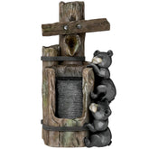 Outsunny 22.8" Water Fountain, 3-Tier Resin Bears on Log Outdoor Waterfall Fountain with LED Lights, Pump