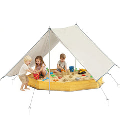 Qaba Wooden Sandbox with Large Canopy, Outdoor Sand Box with 4 Bench Seats, Bottom Liner for 8 Kids Aged 3-8, Yellow