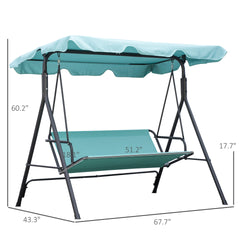 Outsunny 3-Seat Outdoor Patio Swing Chair with Removable Cushion, Steel Frame Stand and Adjustable Tilt Canopy for Patio, Garden, Poolside, Balcony, Backyard, Green