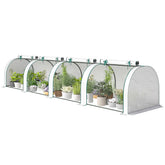 Outsunny Mini Greenhouse, Portable Greenhouse with 4 Roll-Up Doors, PE Cover, 177.2" x 39.4" x 31.5", White