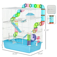 PawHut Extra Large 23" Hamster Cage with Tubes and Tunnels, Portable Carry Handles, Rat House and Habitats Big 5-Tier Design, Mouse Cage Includes Exercise Wheel, Water Bottle, Food Dish, Light Blue