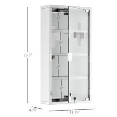 HOMCOM 12" x 24" Lockable Medicine Cabinet, 4 Tier Stainless Steel Medical Wall Box with 2 Keys and Shelves for Bathroom