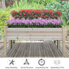 Outsunny Two-Tier Wooden Elevated Garden Bed with Legs, Large Capacity 45x45 Outdoor Planter for Vegetables, Flowers, and Herbs, Ideal for Gardeners, Natural