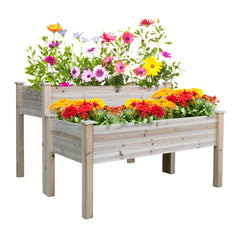 Outsunny Two-Tier Wooden Elevated Garden Bed with Legs, Large Capacity 45x45 Outdoor Planter for Vegetables, Flowers, and Herbs, Ideal for Gardeners, Natural