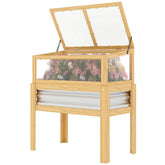Outsunny Raised Garden Bed with Mini Greenhouse, Elevated Planter Box with Legs and Bed Liner for Flowers, Vegetables