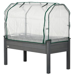 Outsunny Raised Garden Bed with PE Greenhouse Cover Outdoor Planter Box for Herbs and Vegetables, 48 x 22 x 46 inch, Dark Gray