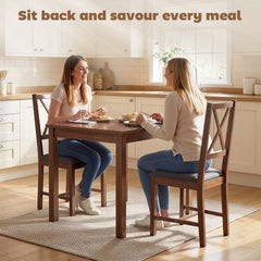 HOMCOM Set of 2 Dining Chairs, Upholstered X-Back Dining Room Chairs with Rubberwood Legs and Padded Seat, Walnut