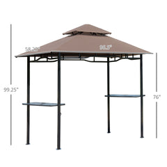 Outsunny 8' x 5' Grill Gazebo with Double Roof, Outdoor BBQ Canopy Gazebo with 2 Side Shelves for Patio Yard Garden Coffee