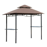 Outsunny 8' x 5' Grill Gazebo with Double Roof, Outdoor BBQ Canopy Gazebo with 2 Side Shelves for Patio Yard Garden Coffee
