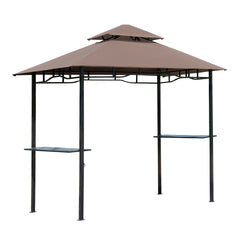 Outsunny 8' x 5' Grill Gazebo with Double Roof, Outdoor BBQ Canopy Gazebo with 2 Side Shelves for Patio Yard Garden Coffee