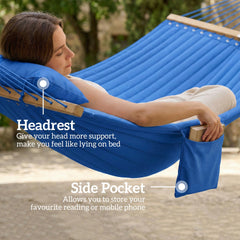 Outsunny Outdoor Hammock 2-Person, with Pillow & Pad, 440 lbs Capacity, Navy Blue