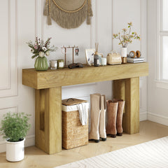 HOMCOM 63 Inch Console Table, Sofa Table Behind the Couch with Thickened Tabletop for Living Room, Hallway, Entrance, Oak
