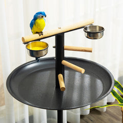 PawHut Portable Bird Play Stand, Parrot Perch Bird Feeder Station with Wheels, Stainless Steel Feeding Bowls, Tray, Gray