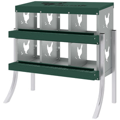 PawHut Chicken Nesting Boxes, 6 Compartment Steel Nesting Boxes for Chickens, Wall Mount Egg Laying Boxes with Vented Holes