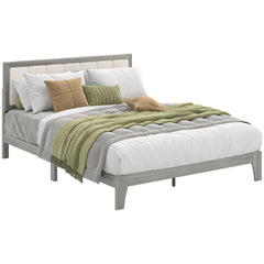 HOMCOM Queen Bed Frame with Headboard Queen Platform Bed Frame with Wooden Slats No Box Spring Needed Easy Assembly Gray