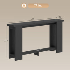 HOMCOM Farmhouse Console Table, 63" Narrow Entryway Table with Thickened Tabletop for Living Room, Hallway, Distressed Black