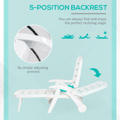 Outsunny Outdoor Chaise Lounge Chair on Wheels, Waterproof, Quick Assembly, Folding, 5 Level Adjustable Backrest for Pool, White