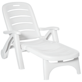 Outsunny Outdoor Chaise Lounge Chair on Wheels, Waterproof, Quick Assembly, Folding, 5 Level Adjustable Backrest for Pool, White
